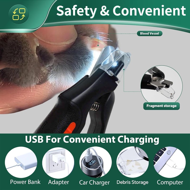 CATPICK 2-in-1 Cat Nail Clippers & Dog Nail Clippers Trimmers for Large Medium Small Dogs Cats Claw Trimmer Quick Sensor and Safety Guard USB Rechargeable with 2 LED Lights Dogs Nail Trimmer - Image 3
